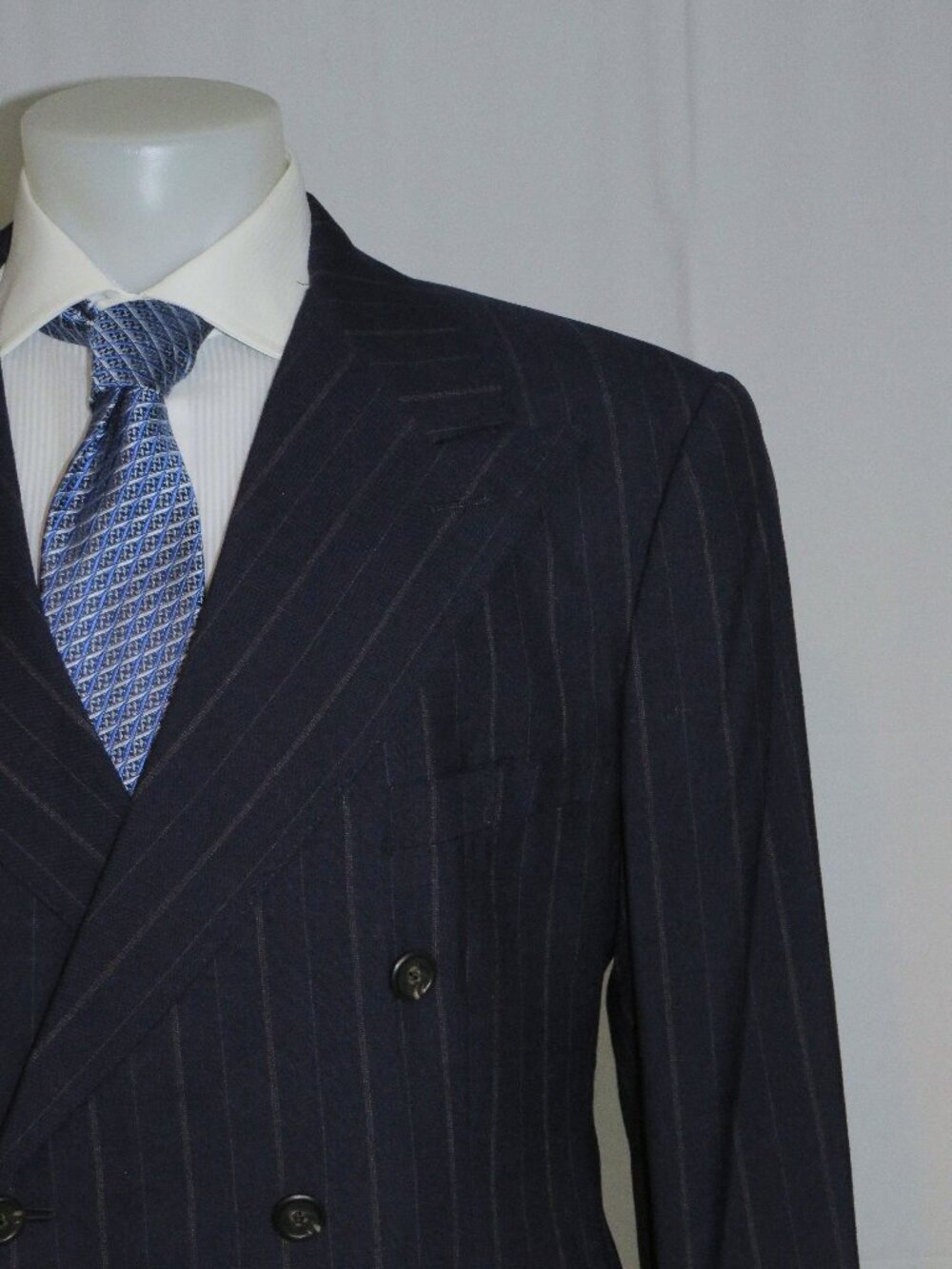 Ralph Lauren Signature Blue Label Vintage Blue Striped Double Breasted Suit 44L